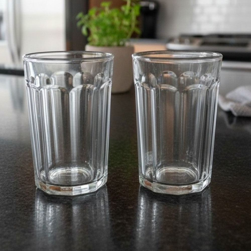 Luminarc Working Glass Set of 2 Large Heavy Duty 5 3/8" 10 Panel Glasses